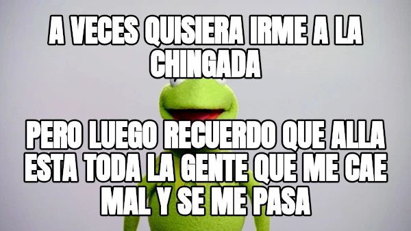 A VECES QUISIERA IRME A LA CHINGADA PERO LUEGO RECUERDO QUE ALLA ESTA TODA LA GENTE QUE ME CAE MAL Y SE ME PASA