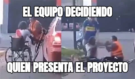 el equipo decidiendo quien presenta el proyecto